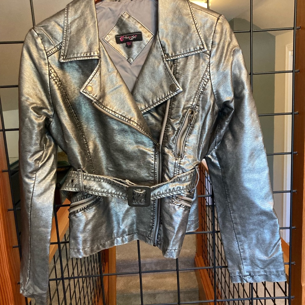 This silvery faux leather jacket can only be described as groovy.